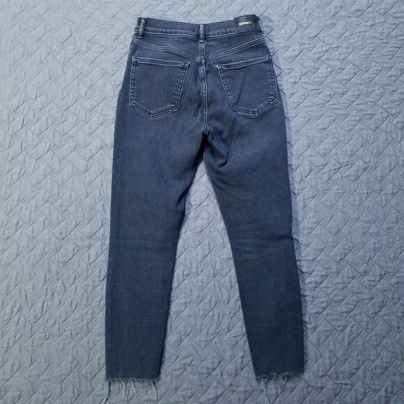 Express Jeans Womens 2S Black Skinny Súper High Rise Button Fly Dark Denim - Picture 2 of 12